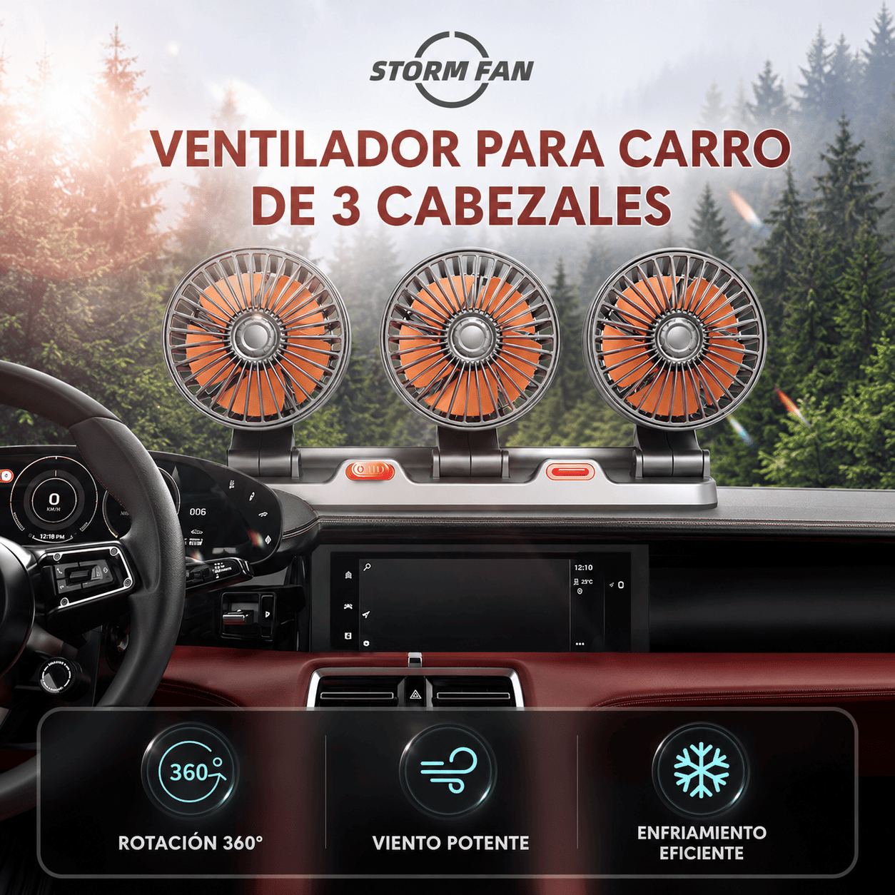 Ventilador Triple para Auto 360°