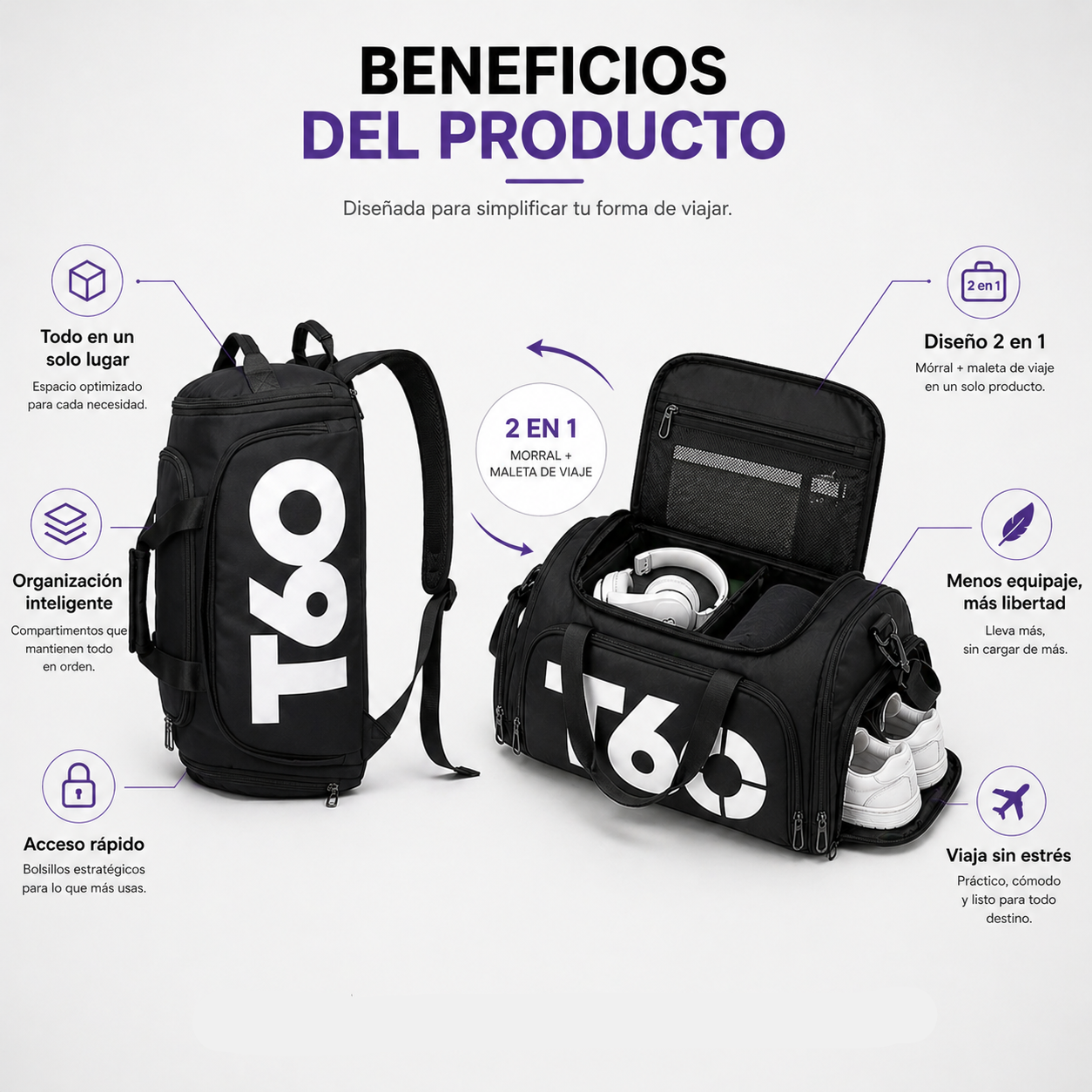 Maleta T60 2 en 1 - Deja de viajar con 2 o 3 bolsos